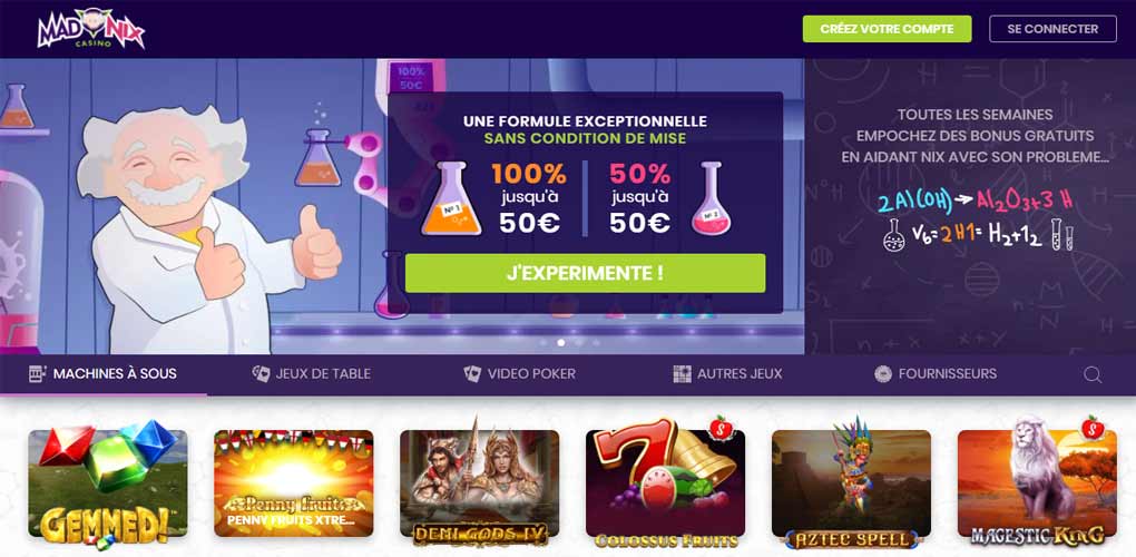 Madnix Casino — J'EXPERIMENTE! Formule exceptionnelle 100%+50% sans condition de mise