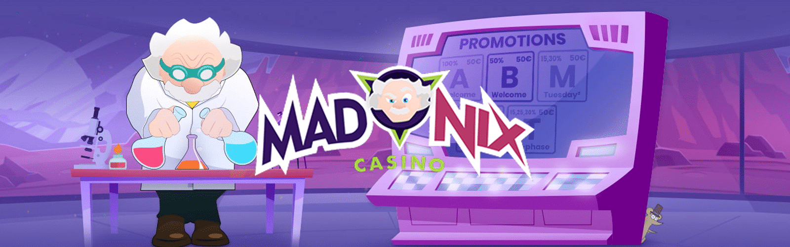 Madnix Casino — Professeur Nix au laboratoire avec les promotions
